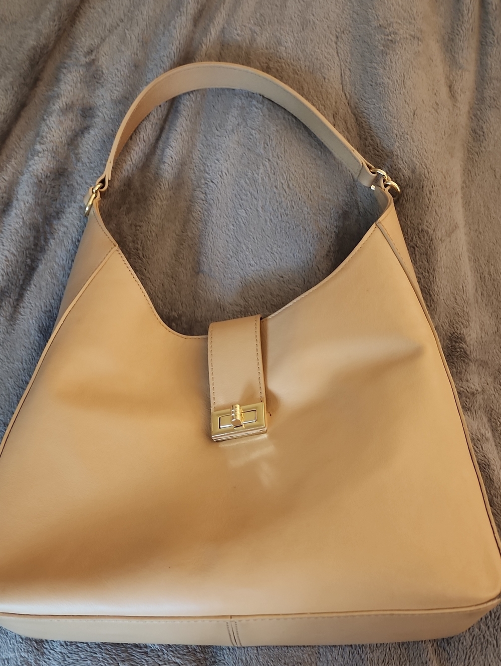 Leather Like Neutral Beige Hobo Shoulder Bag